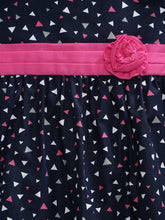 Load image into Gallery viewer, Girls Navy Blue &amp; Pink Printed Fit &amp; Flare Dress