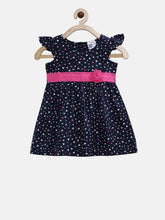 Load image into Gallery viewer, Girls Navy Blue &amp; Pink Printed Fit &amp; Flare Dress