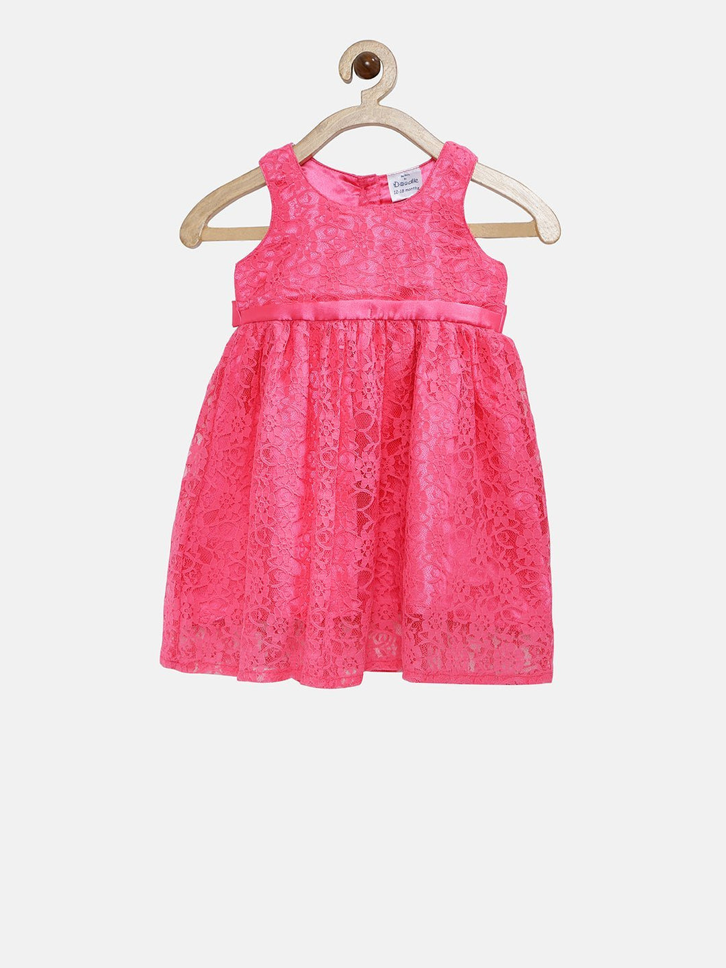 Girls Pink Self Design A-Line Dress