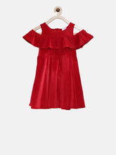 Load image into Gallery viewer, Girls Red Self Design Fit and Flare Dress