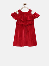 Load image into Gallery viewer, Girls Red Self Design Fit and Flare Dress